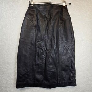 Vintage Witchy‎ Black Leather Skirt Womens 2 Whimsigoth Midi Dark Academia Punk